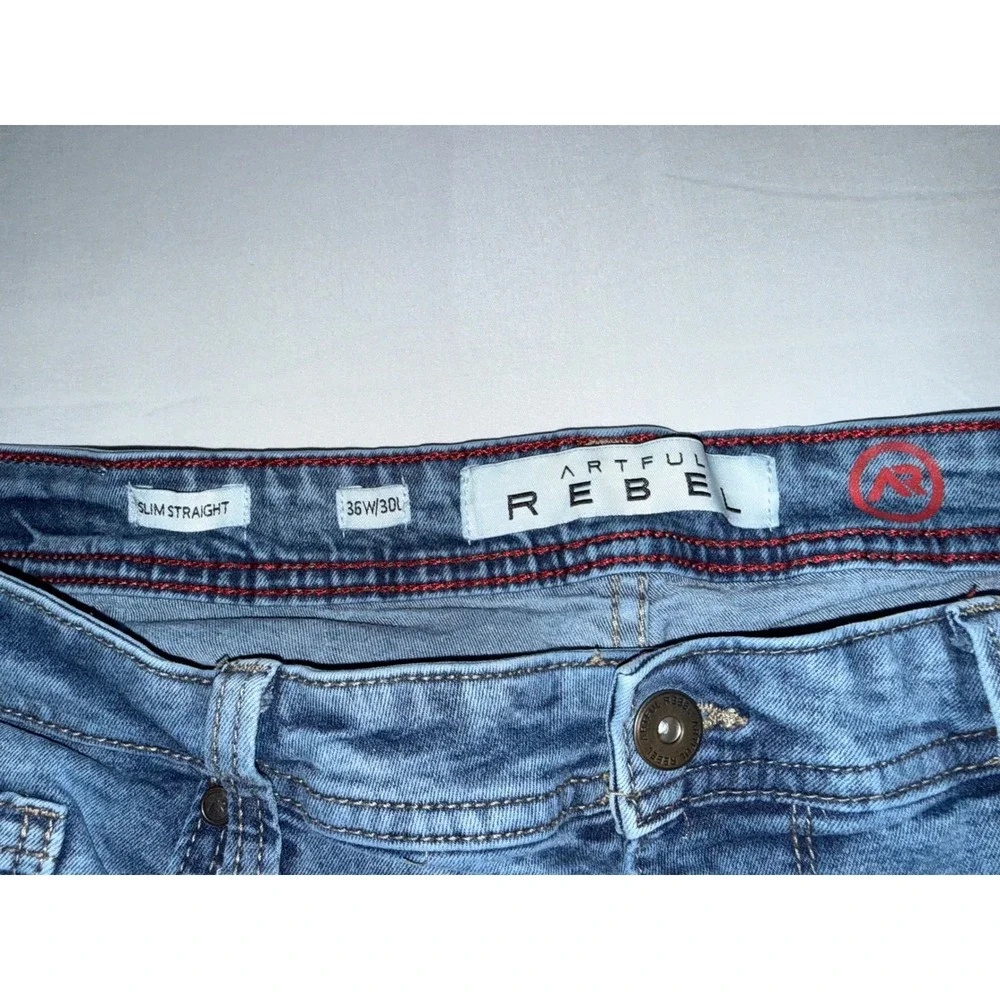 Artful Rebel Mens Slim Straight Jeans 36x30 Medium Wash Blue Stretch Denim